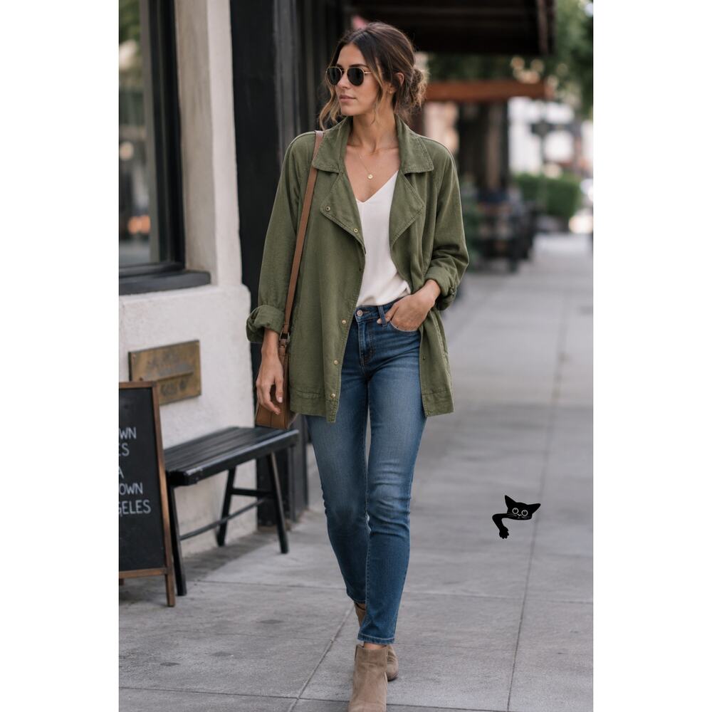 Love Tree Olive Linen Blend Moto Jacket Women's M - Picture 4 of 15
